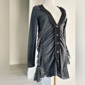 BKE Boutique Lace Trim Assymetrical Cardigan EUC
